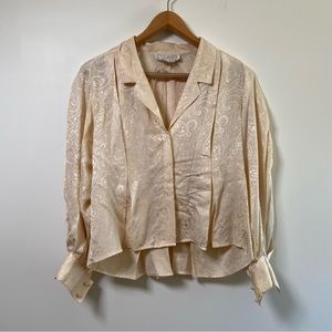 Vintage Cream Paisley Satin Button-Front Blouse